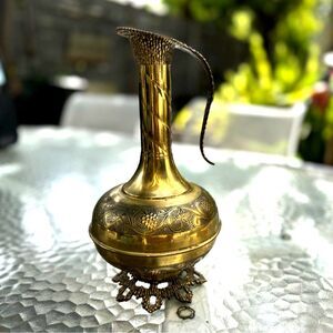 Vintage Jerusalem Solid Brass Ornate Pitcher Size 10"H x 5"W